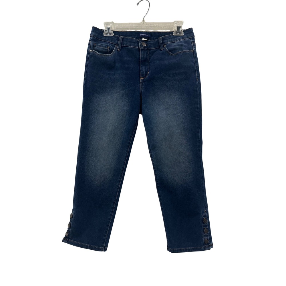 Bandolino Mandie Cropped Jeans Women 10 Blue Dark Wash Excellent Button Detail
